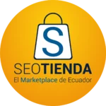logotipo circular de seotienda en fondo amarillo